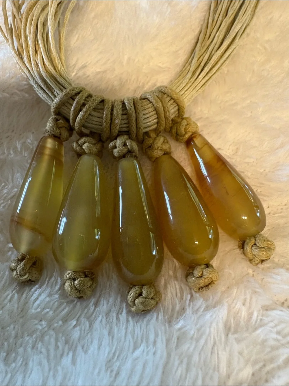 Handmade Olive Amber real agate and jukeTeardrop Statement Necklace